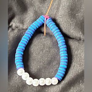 Vibrant Blue and White Kids hand made Beaded Bracelet